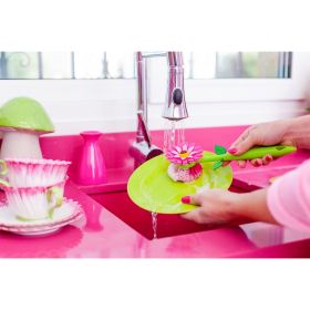 VIGAR FLOWER POWER GLOVES/PINK DISH BRUSH WITH VASE AND